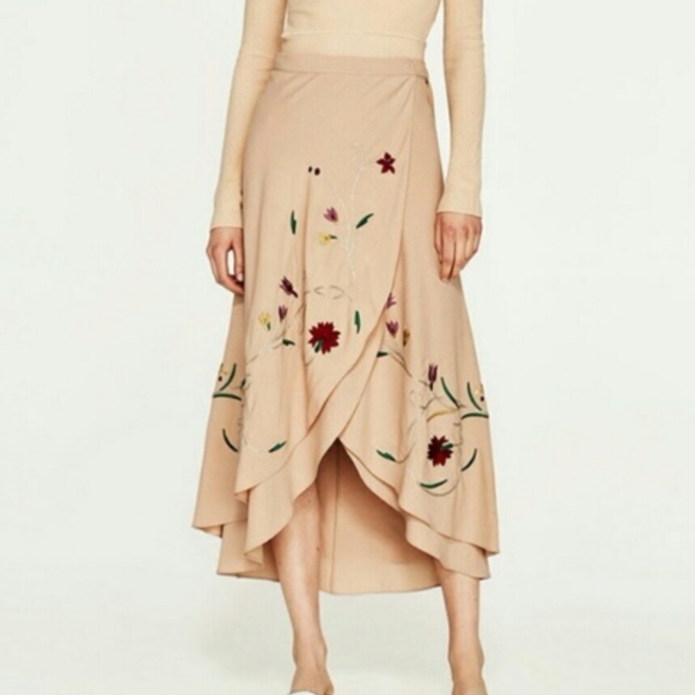 Zara Floral Embroidered Wrap Skirt